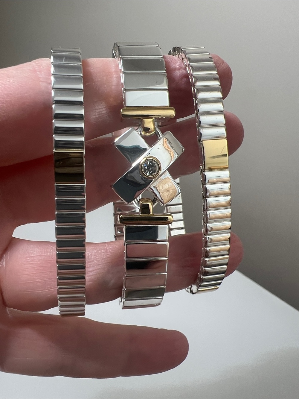 Silver and Gold Metal Stretch Bracelets - Vintage